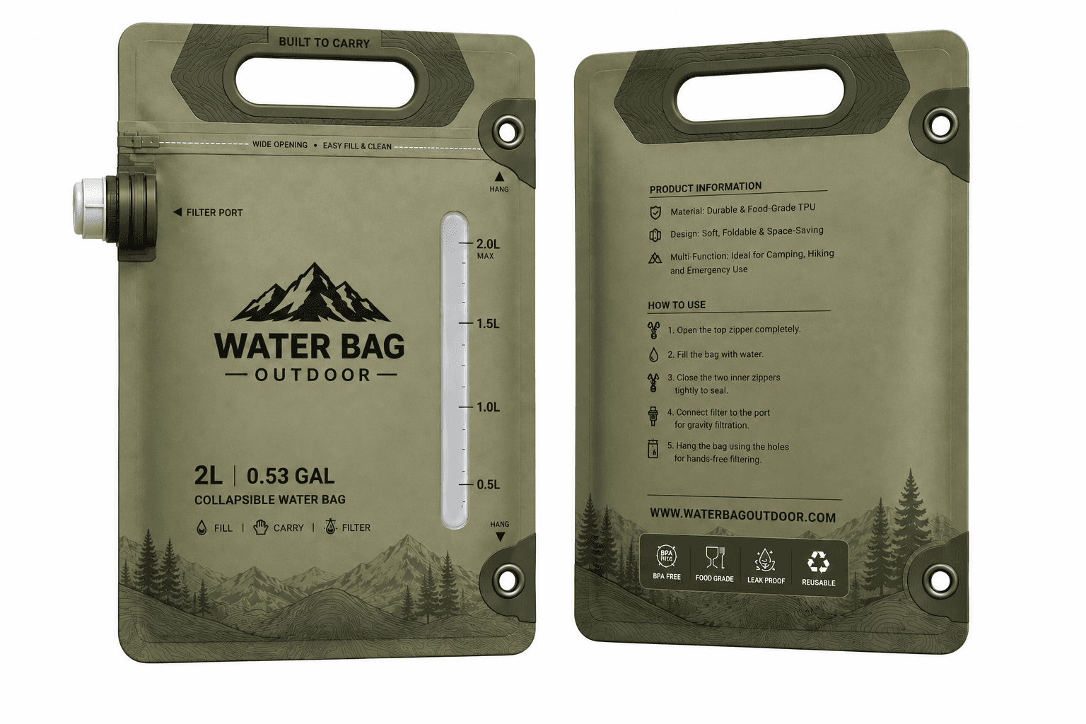 2L Filter-Compatible Water Bag